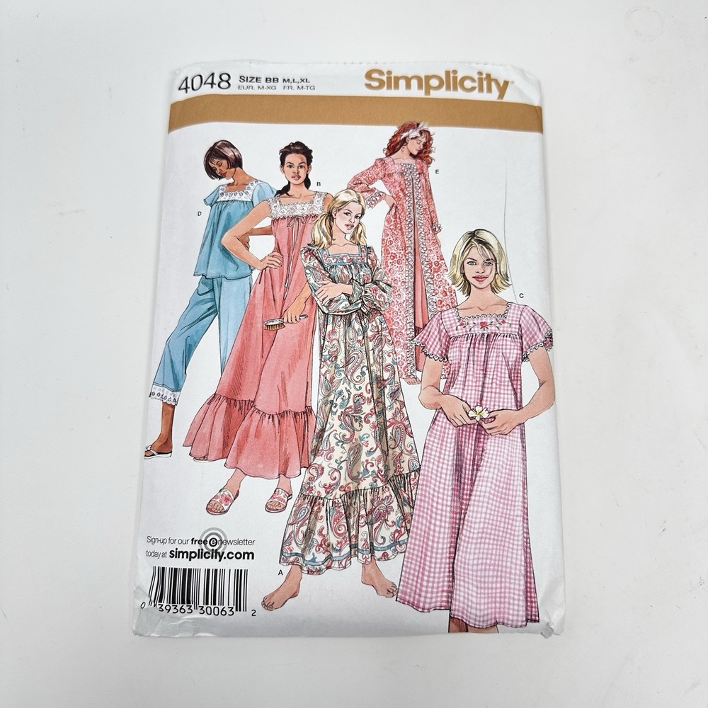 Simplicity 4048 Sewing Pattern Nightgown Pajamas Robe M L XL Uncut Vintage Style